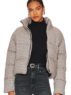 Line & Dot Plaid Puffer Jacket